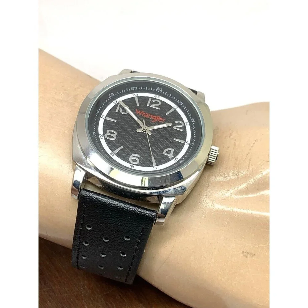 Wrangler Men's Watch WRT2501-1B Quartz Black Dial Leather Band 44mm
